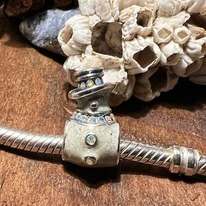 Rare Authentic Chamilia Charm Snowman Swarovski AB Crystals Christmas Winter 925